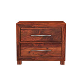 Denzaderb Solid Sheesham Wood Bedside Table With Drawers (Natural Finish)